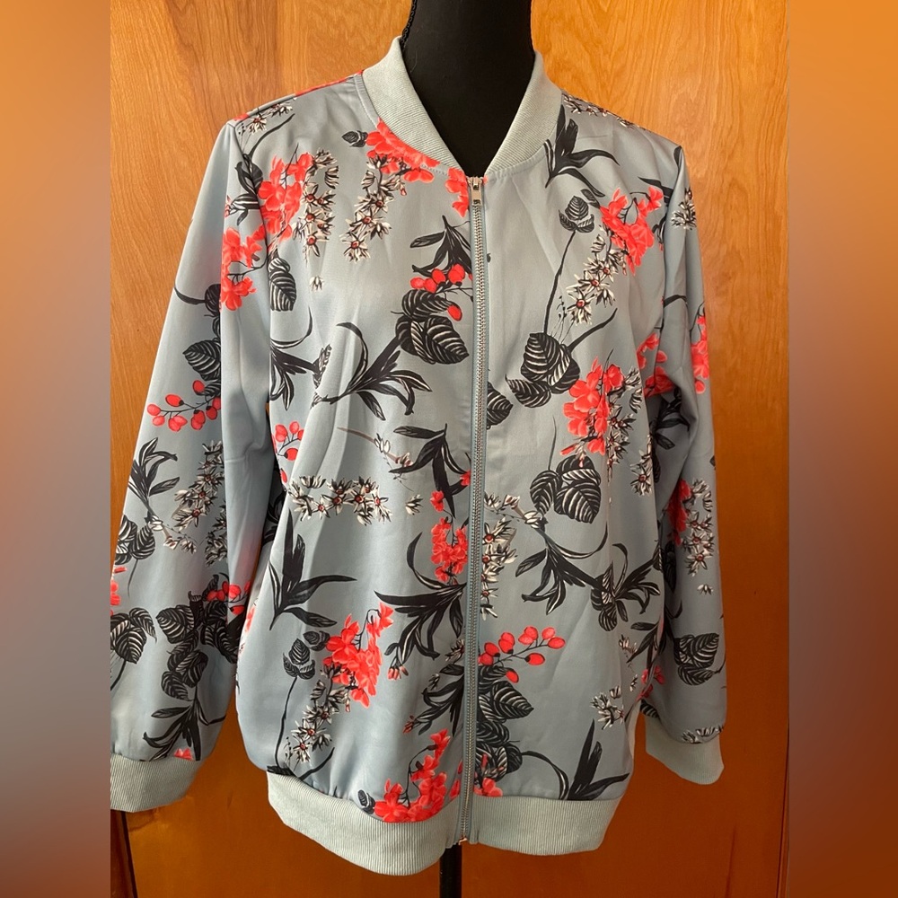 Ecowish Grayish blue and Red Floral Jacket